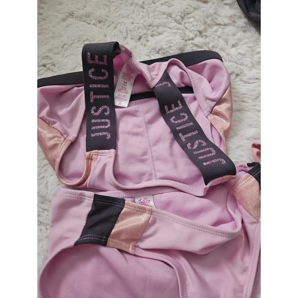 Justice Girls Swimsuit Lot Size M 10 Rash Guard Bikini 4 Pc Athletic Pink Black